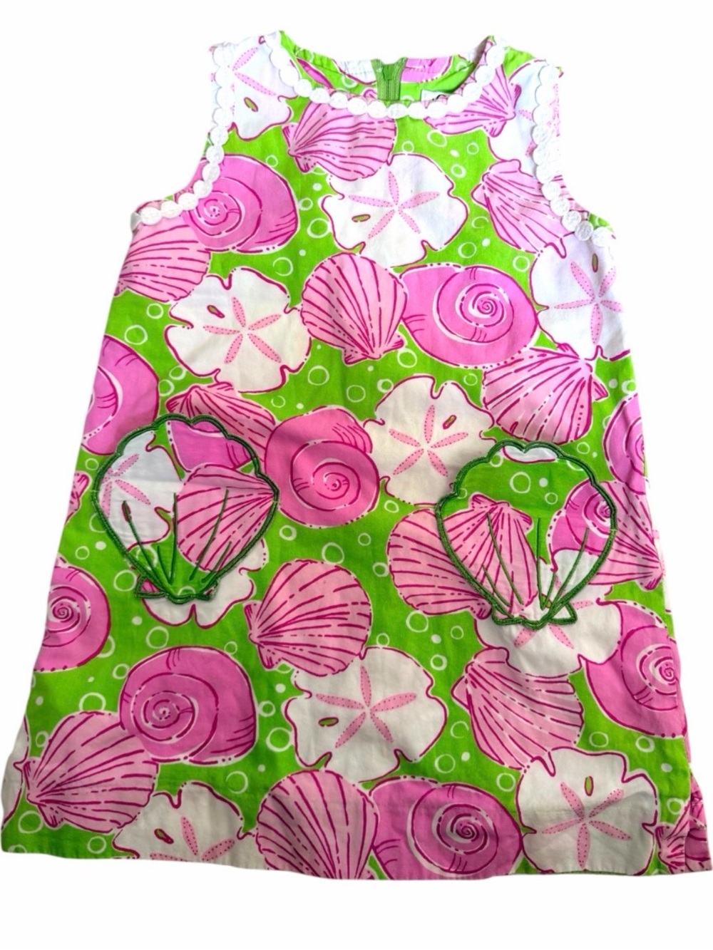 Lilly Pulitzer Green Dress with Pink and White Shell Print